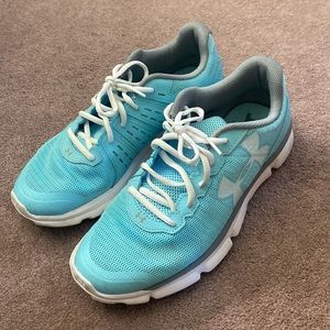 Under Armour Women’s Light Blue and White Running Sneakers, Size 10
